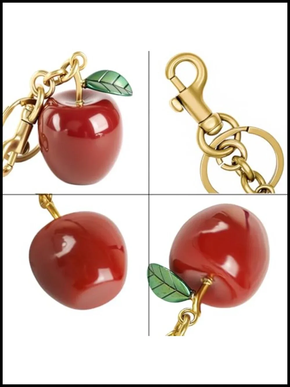 Glittery Apple Fruit Bag Charm Keychain Alloy Resin Handbag Purse Key Ring
